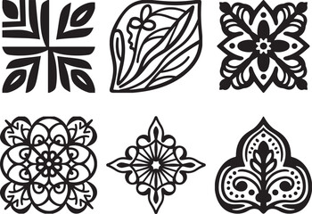 A seamless vector pattern of black and white floral elements, perfect for vintage ornament design or decorative tattoo art