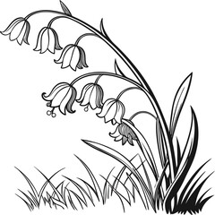 Naklejka premium Abstract black and white floral vector illustration with grass and butterfly silhouettes, ideal for nature-inspired spring designs or tribal patterns