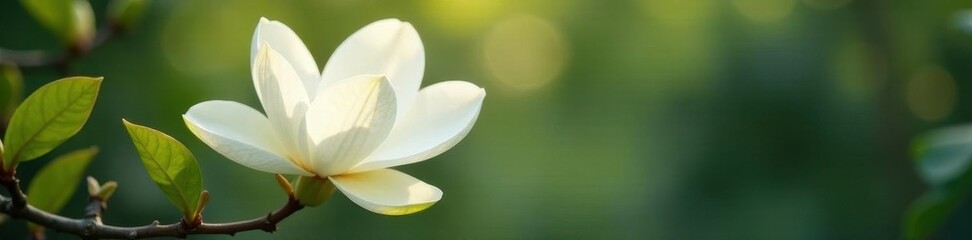 Delicate white magnolia blossom, petals unfurled, pristine , beautiful, gentle, shot