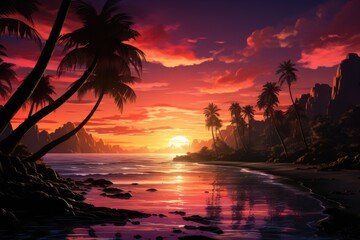Palm tree landscape at sunset (JPG 300Dpi 10800x7200)