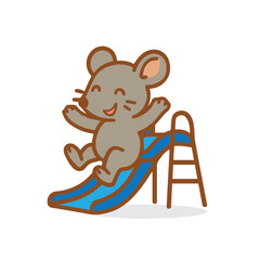 Happy Mouse Sliding Down a Blue Slide