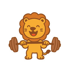 Cute Cartoon Lion Lifting Weights