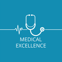 Medical excellence, stethoscope heartbeat illustration.