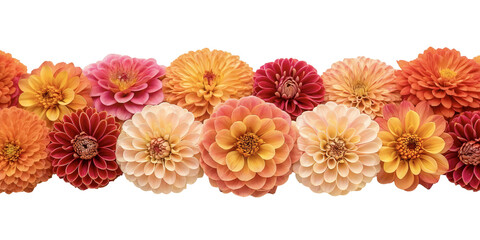 A Border of Zinnias and Dahlias in Warm Hues, Cut Out © Daylife