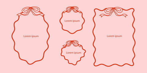 Vintage retro bows frames collection. Prints, greeting cards, wedding and birthday party, invitations. Hand drawn trendy coquette style. Vector illustration and design