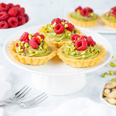 Elegant Pistachio Cream Tartlets with Raspberries – Homemade Gourmet Dessert