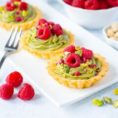 Elegant Pistachio Cream Tartlets with Raspberries – Homemade Gourmet Dessert