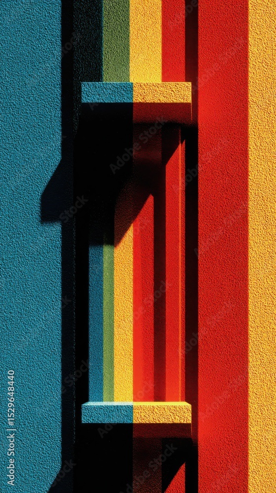 Poster Abstract Rainbow Colored Wall With Geometric Shadows, Representing Optimism and Creative Expression in Interior Design : Generative AI