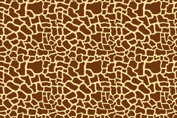 Seamless giraffe skin pattern with light yellow base and brown patches. Ideal for safari themes and educational designs. © Qubii Studio