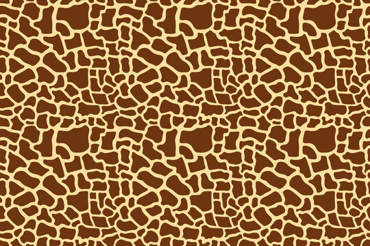 Seamless giraffe skin pattern with light yellow base and brown patches. Ideal for safari themes and educational designs.