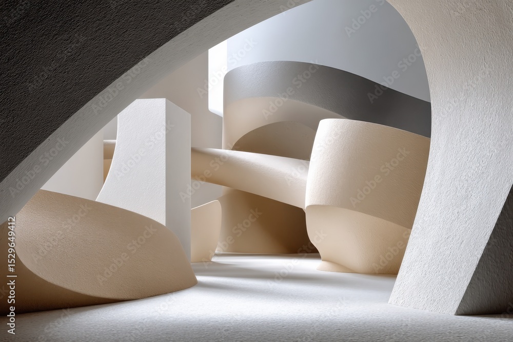 Poster abstract architectural forms in beige and white, representing innovation and modern design for real 