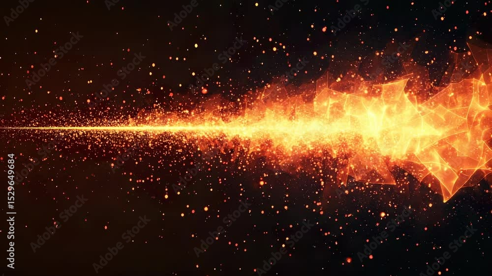 Poster fiery trail of energy particles flowing through space: dynamic visual effect