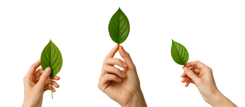 Hands Holding Green Leaves PNG – 3D Eco-Friendly Symbol for Nature, Sustainability and Clean Living – Transparent Background
 - Powered by Adobe