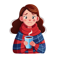 Fototapeta premium Sad young woman with hot drink feeling sick