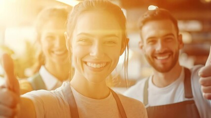 Smiling Service Team Shows Satisfaction