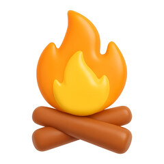 campfire flame 3d render icon isolated on transparent background cutout
