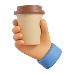 coffee cup hand 3d render icon isolated on transparent background cutout