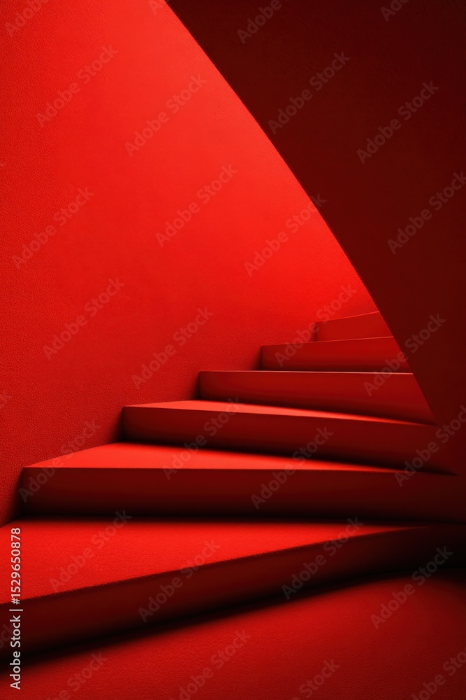 Poster red staircase ascending into light, symbolizing growth and career advancement opportunities, with a 