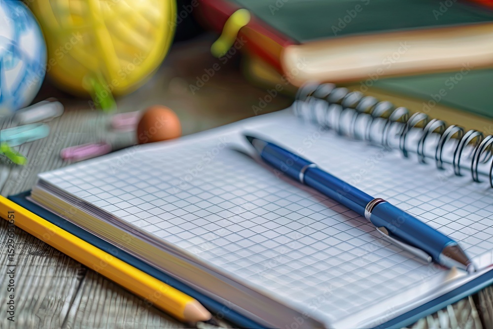 Poster vibrant picture of back to school composition with horizontal notepad and art elements