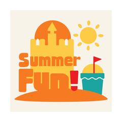 Naklejka premium Beach with Sandcastle Pail and Shovel