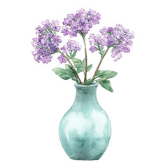 A Verbena In A Vase, watercolor illustration vector, high quality, isolated on a white background.