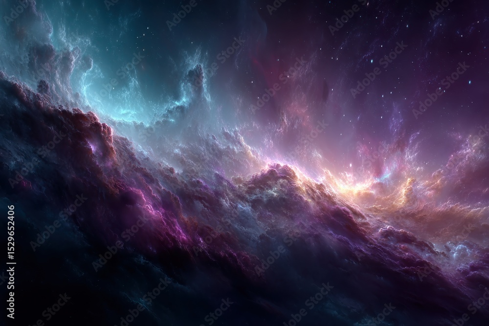 Poster vibrant nebula clouds in deep space, showcasing cosmic beauty and scientific exploration for astrono
