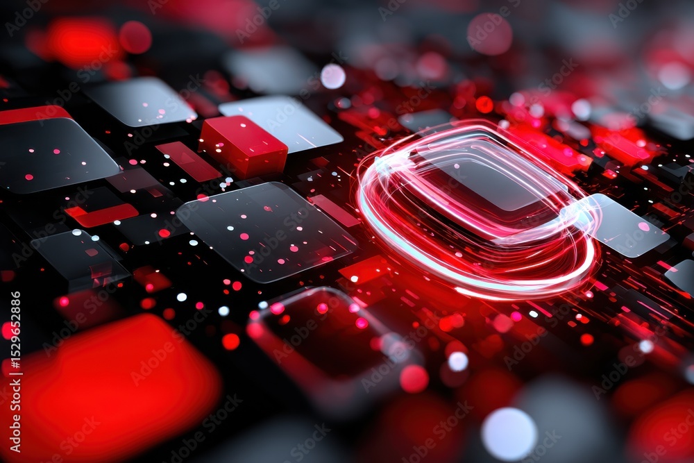 Poster Abstract Technology Background With Glowing Red Lights, Representing Innovation and Digital Transformation in Business : Generative AI