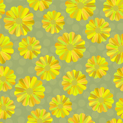 Trendy floral pattern in the style of the 70s with abstract flowers.