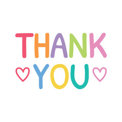 Colorful handwritten Thank you lettering with heart or love illustration design. Message for card, presentation, business. Expressing gratitude, acknowledgment and appreciation.