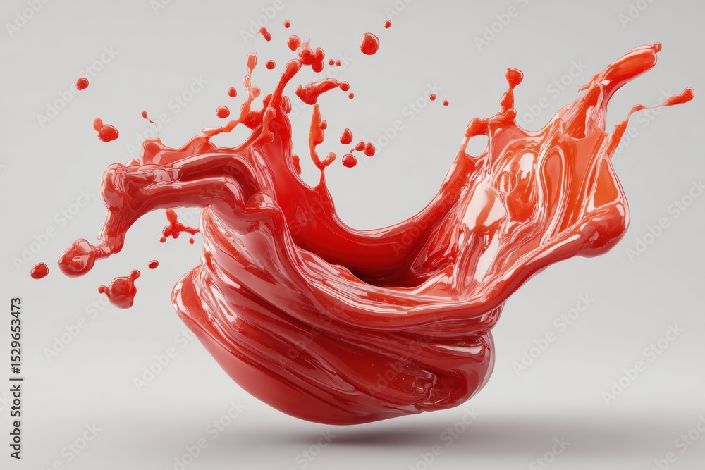 Poster dynamic red paint splash against white backdrop, showcasing fluidity and artistic expression for cre