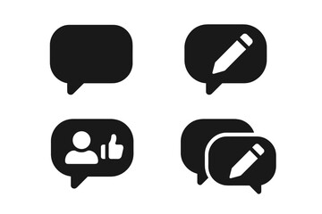 Fototapeta premium Design Chat Icons. Solid style icons of design chat: message box, comment field, feedback reply, group thread. Solid style of