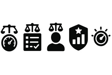 Digital Mindfulness Icons. Solid style icons of balanced digital mindfulness: flow meter with balance ring, balanced task progress