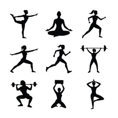 Silhouette Women Fitness Poses Collection