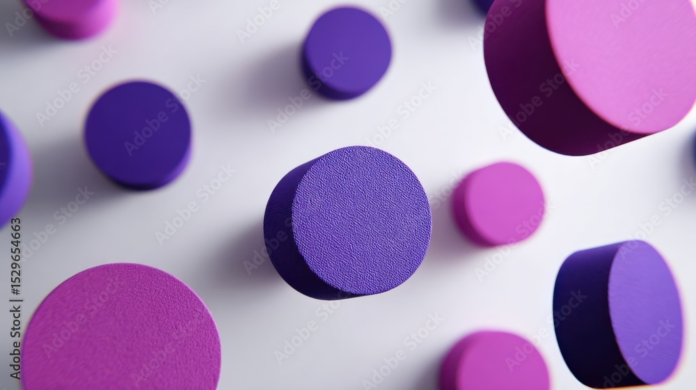 Aufkleber floating purple and pink cylinders on white surface, symbolizing modernity and technological innovat