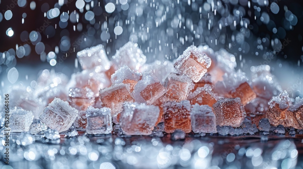 Aufkleber a visually striking arrangement of colorful ice cubes combined with water droplets, creating a refre