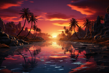 Palm tree landscape at sunset (PNG 8208x5472)