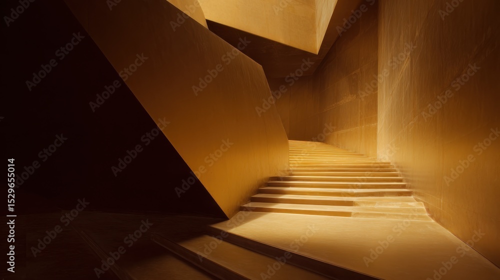 Poster abstract staircase in golden light, representing architectural innovation and career advancement : g