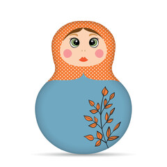 Russian Matryoshka. Traditional Russian folklore dolls with big eyes and lips. Babushka doll with hohloma, traditional painted floral pattern. Hand drawn vector illustration.