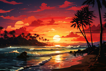 Palm tree landscape at sunset (PNG 8208x5472)