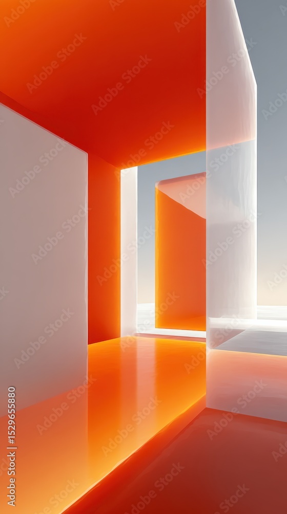 Aufkleber abstract orange and white hallway with geometric shapes, ideal for architectural visualization and m