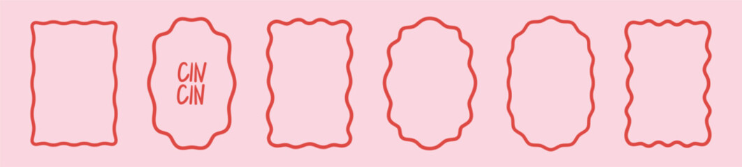Elegant wavy frame set. Abstract empty zig zag border elements in line doodle style. Geometric minimal rectangle vector illustrations for invitations, social media, poster.
