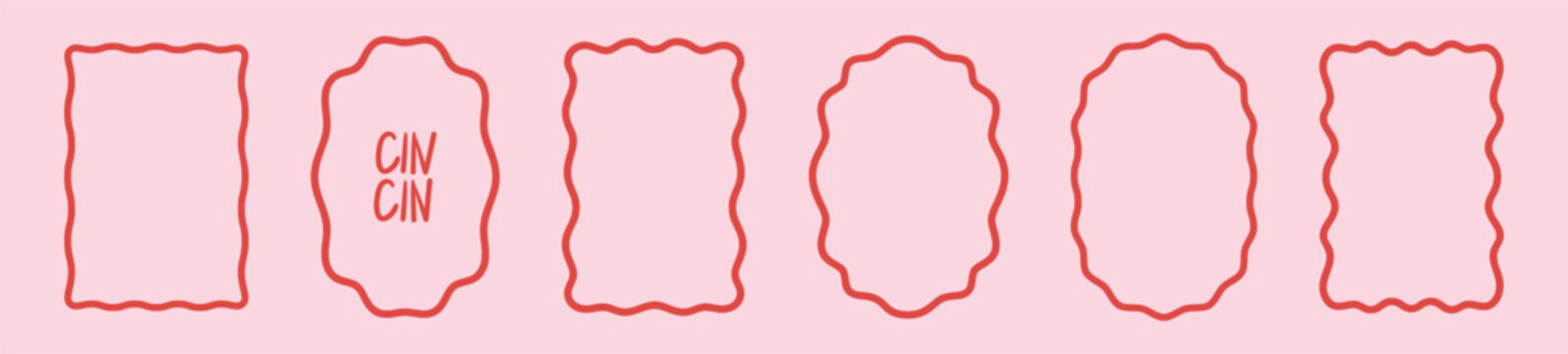 Elegant wavy frame set. Abstract empty zig zag border elements in line doodle style. Geometric minimal rectangle vector illustrations for invitations, social media, poster.