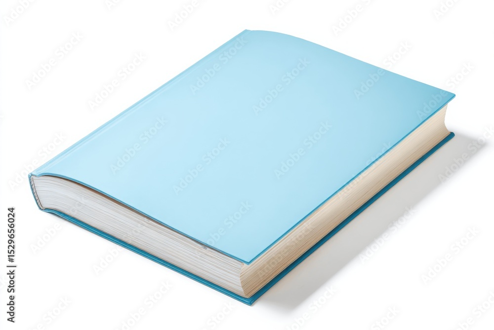 Poster light blue hardback book on white background, ideal for education and self improvement concepts with