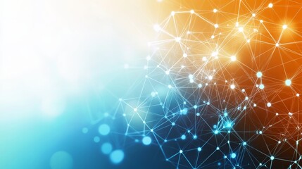 Dynamic Yellow and Blue Abstract Polygonal Mesh Connecting Dots and Lines for Data Technology