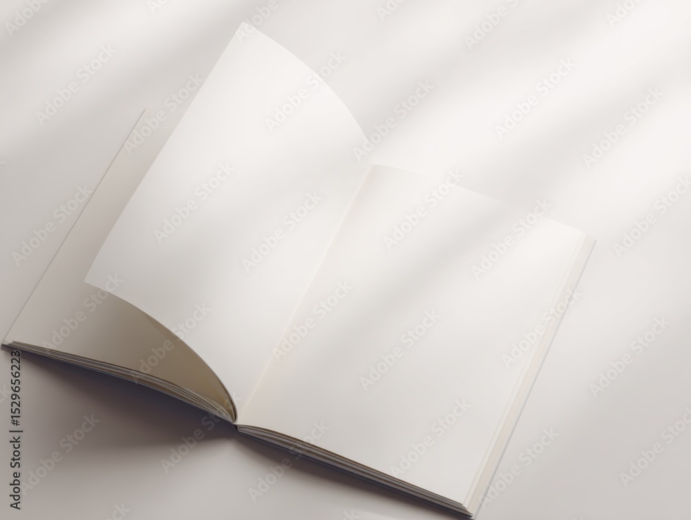 Poster Open Blank Book With White Pages Under Soft Light, Ideal for Mockups and Creative Storytelling, Representing Knowledge and Self-Improvement : Generative AI