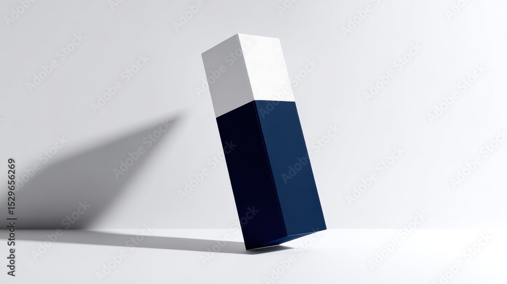 Aufkleber Minimalist Blue and White Box Leaning on Edge in Studio Setting, Ideal for Product Mockups and Modern Packaging Design : Generative AI