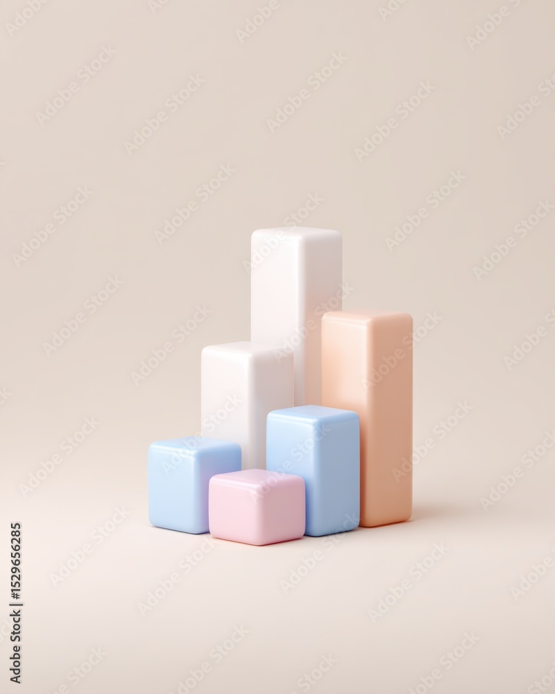 Aufkleber minimalist pastel cubes arranged as bar graph, illustrating growth and financial performance for bus