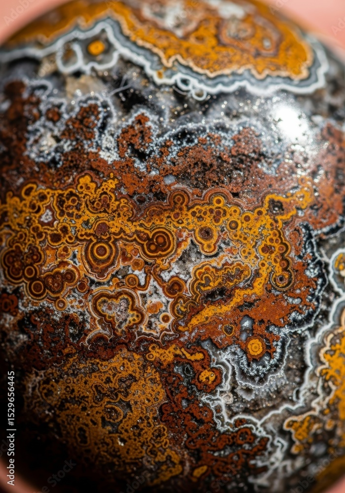 Poster intricate agate sphere close up - detailed macro shot of a polished agate sphere, showcasing its com