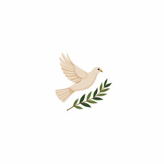 Obraz premium Dove flying with olive branch in minimalist illustration style 