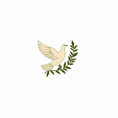 Obraz premium Dove holding olive branch in simple graphic design style 